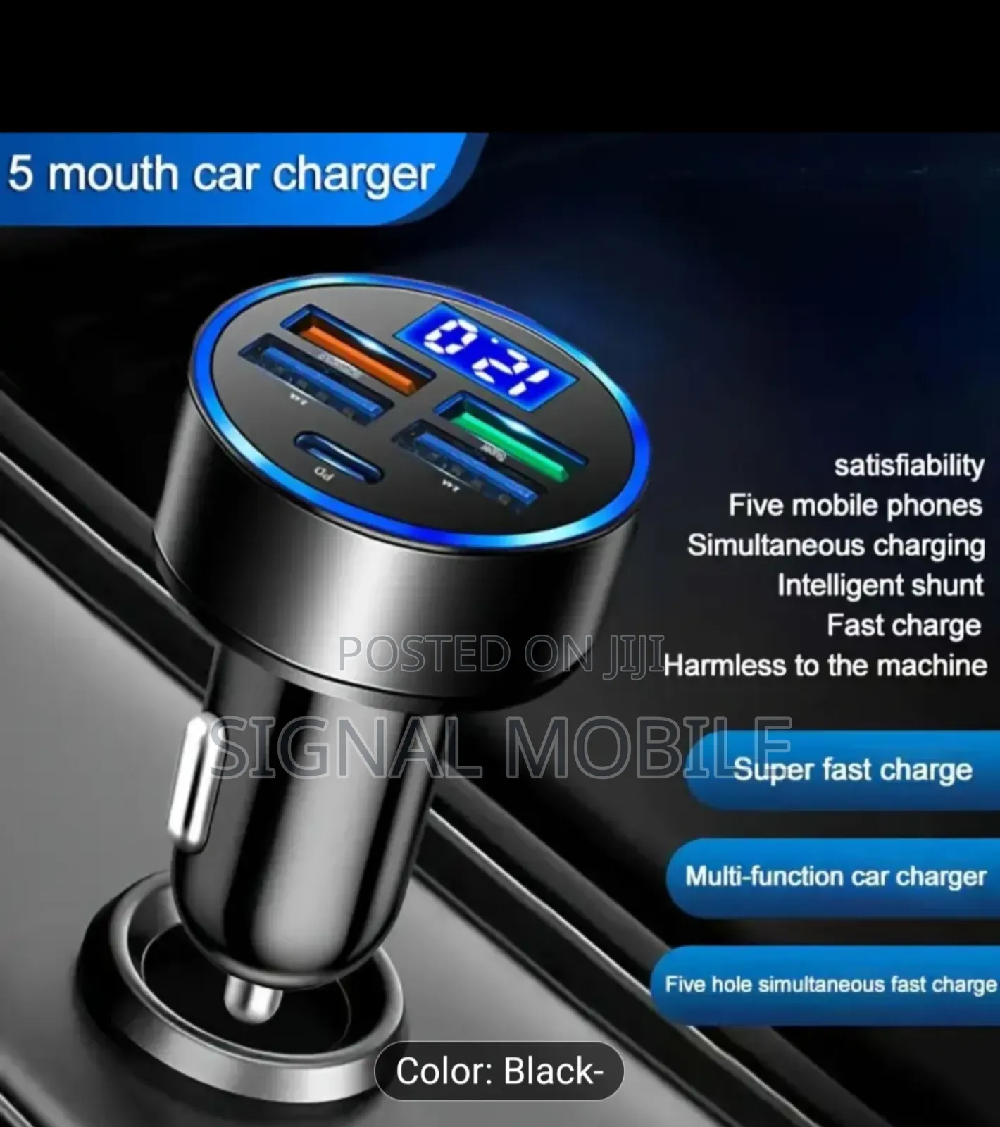 5 Ports Car Charger With Led Display Fast Charging