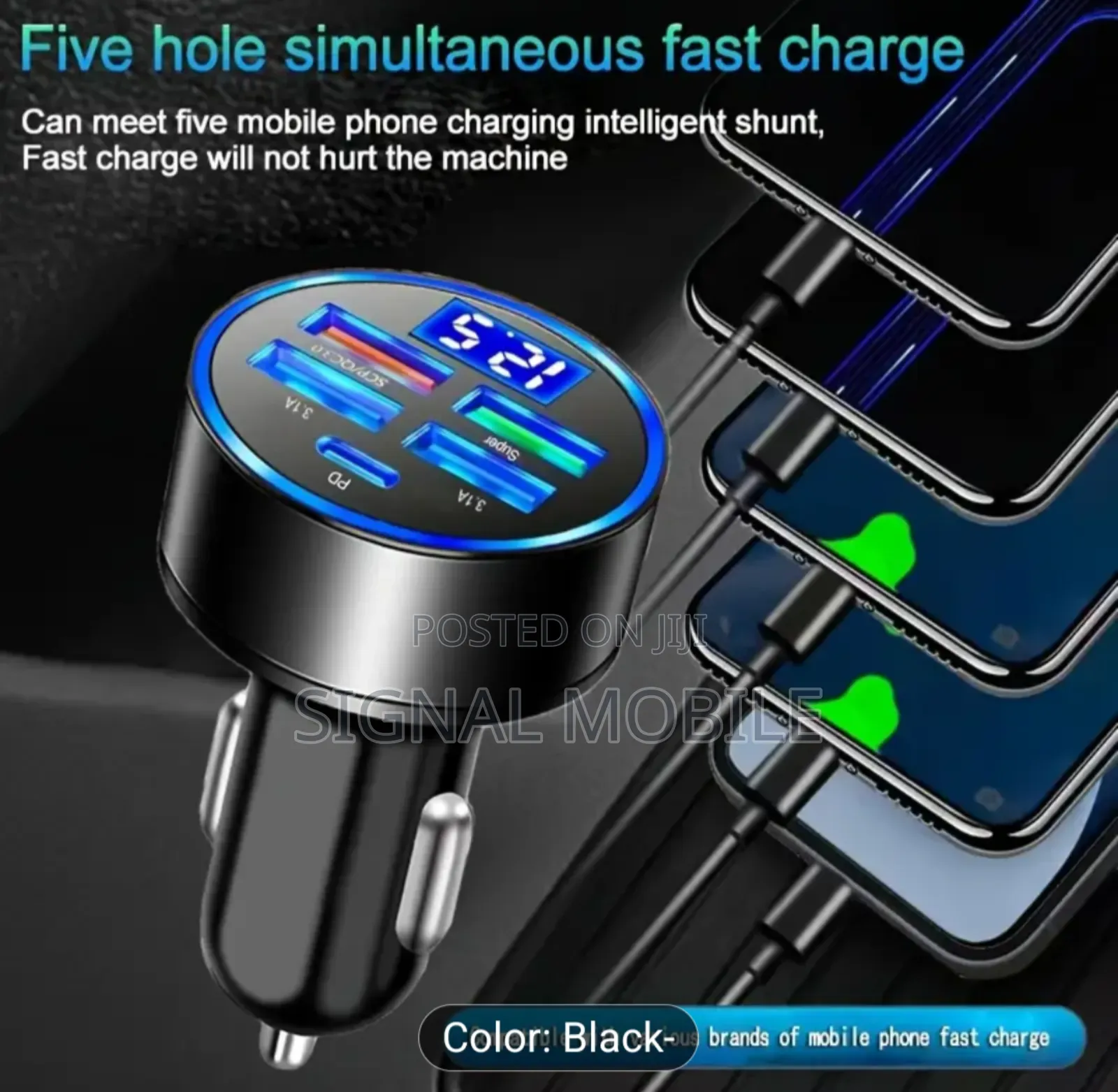 5 Ports Car Charger With Led Display Fast Charging