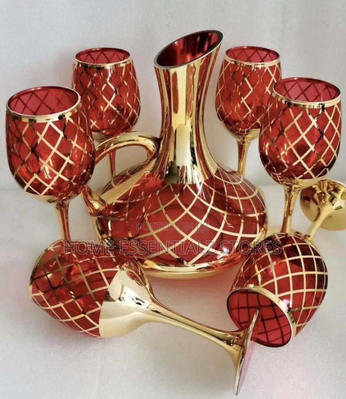 Decanter Gold Luxury Wine Glass With 6 Pieces Glasses