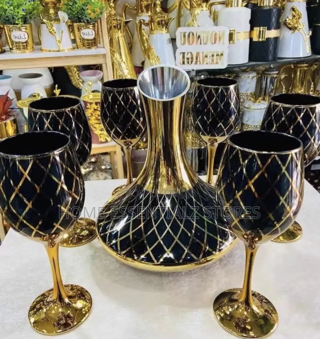 Decanter Gold Luxury Wine Glass With 6 Pieces Glasses