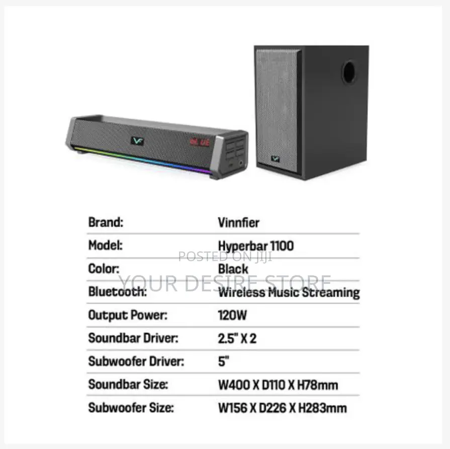 Hyperbar 1100 Soundbar With Bass Subwoofer 200w Hometheater