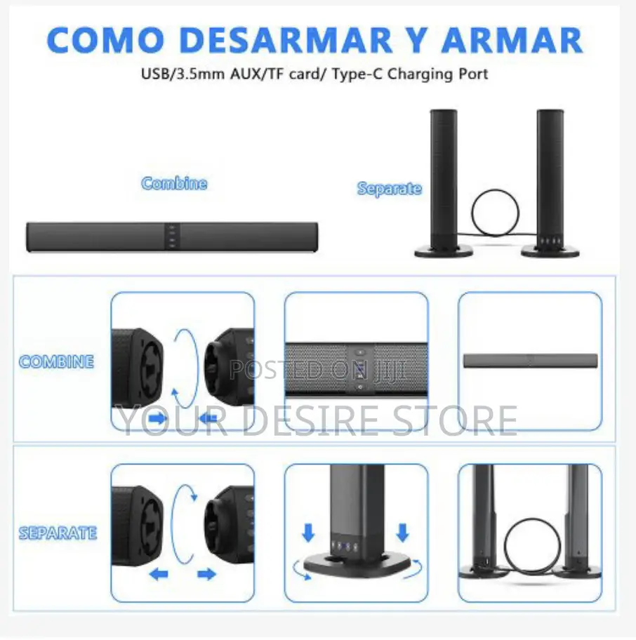 Home Theater Speaker,Bluetooth 5.0 Subwoofer Soundbar -Black