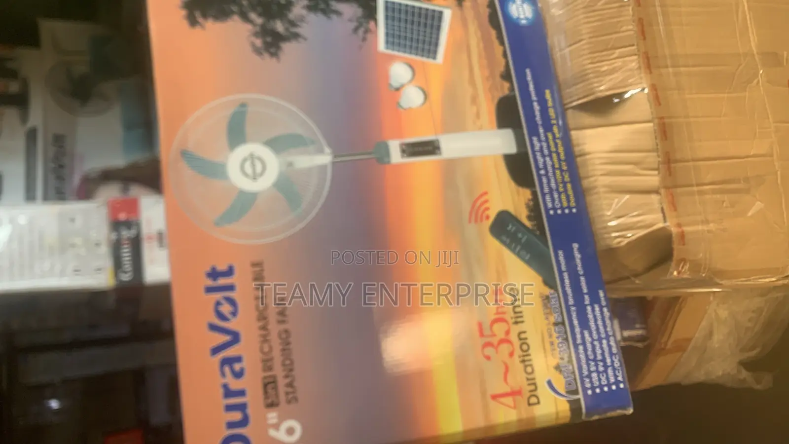 16” Duravolt Rechargeable Standing Fan -3in1 Solar With Bulb