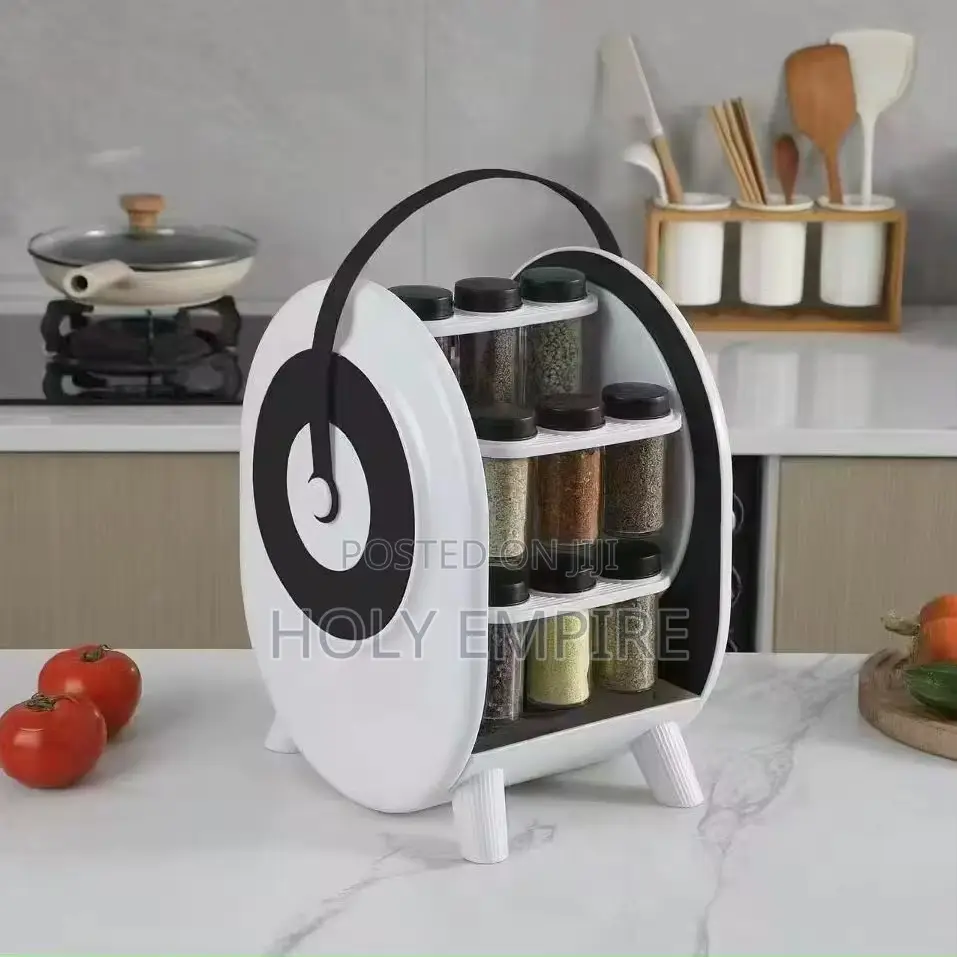 Rotating Glass Spice Rack Kitchen Storage Shelf Full Set