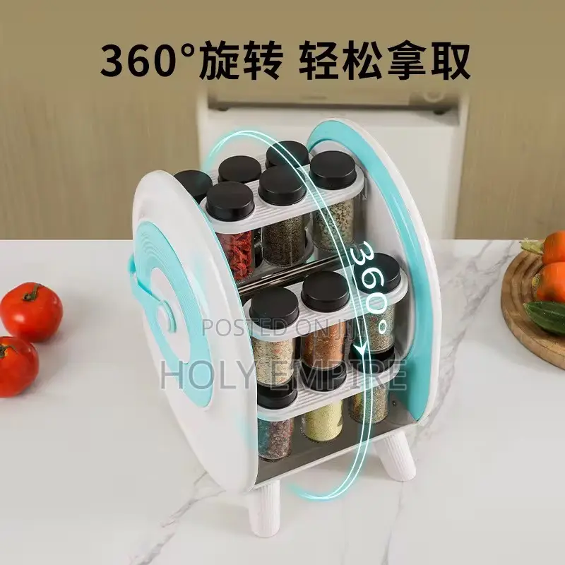Rotating Glass Spice Rack Kitchen Storage Shelf Full Set