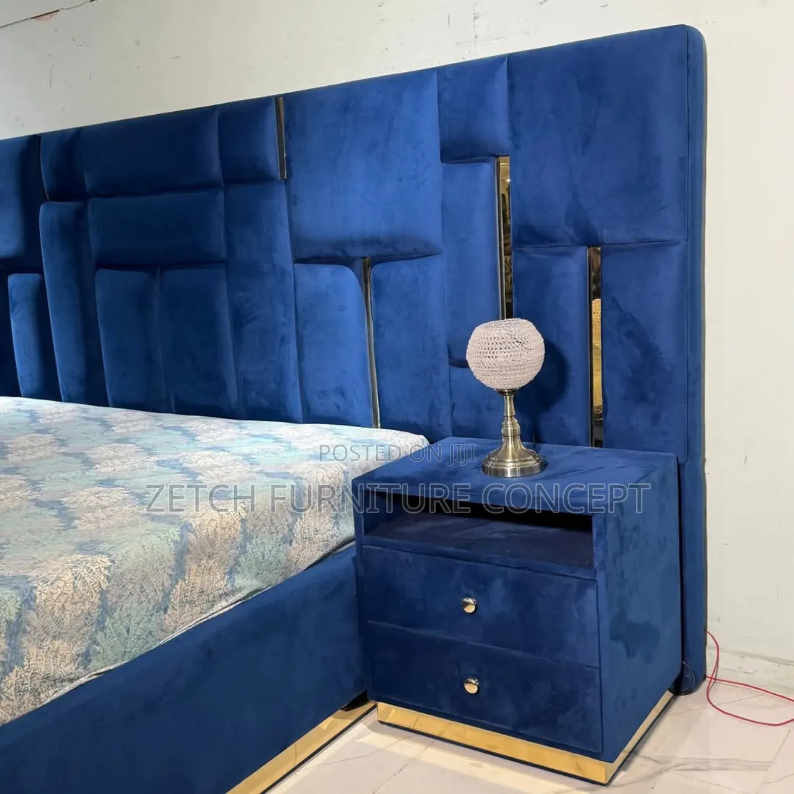 Standard Navy Blue Padded 6x6 Bedframe and Dresser