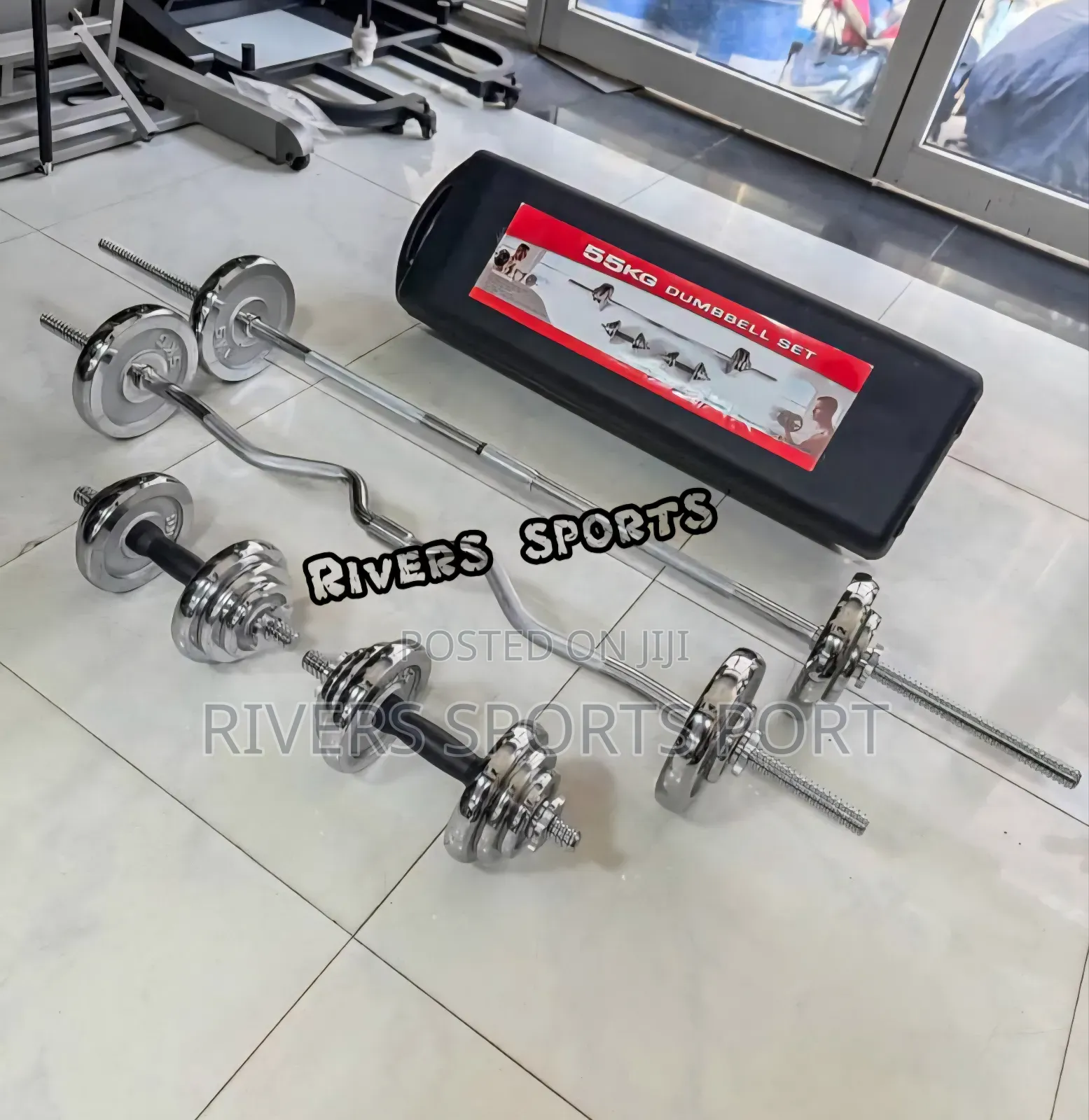 4in1 55kg Adjustable Chrome Dumbbell and Barbell Set With Z Bar, Box