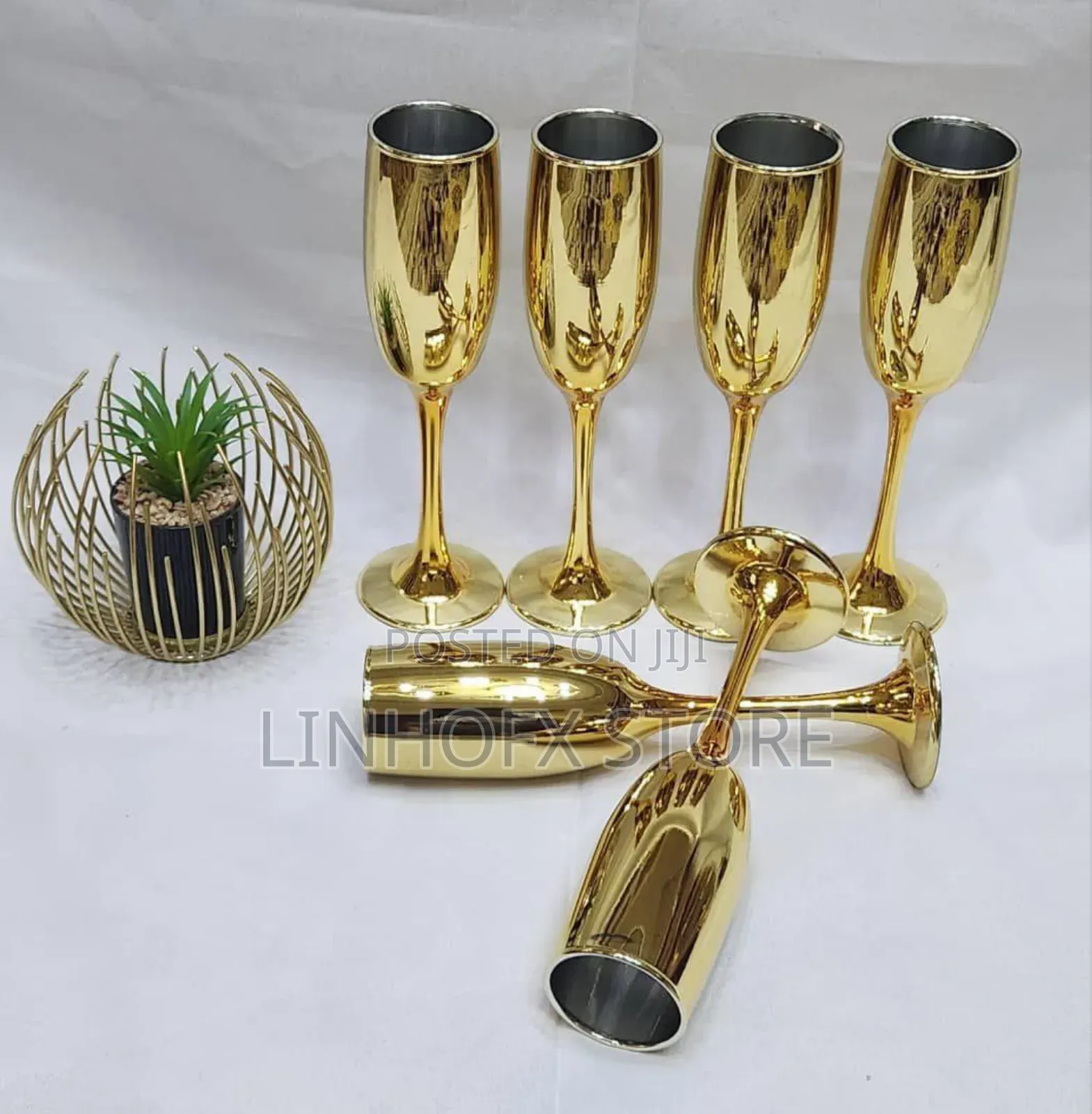 Quality Electroplated (6pcs) Gold Champagne Glass Cup Set