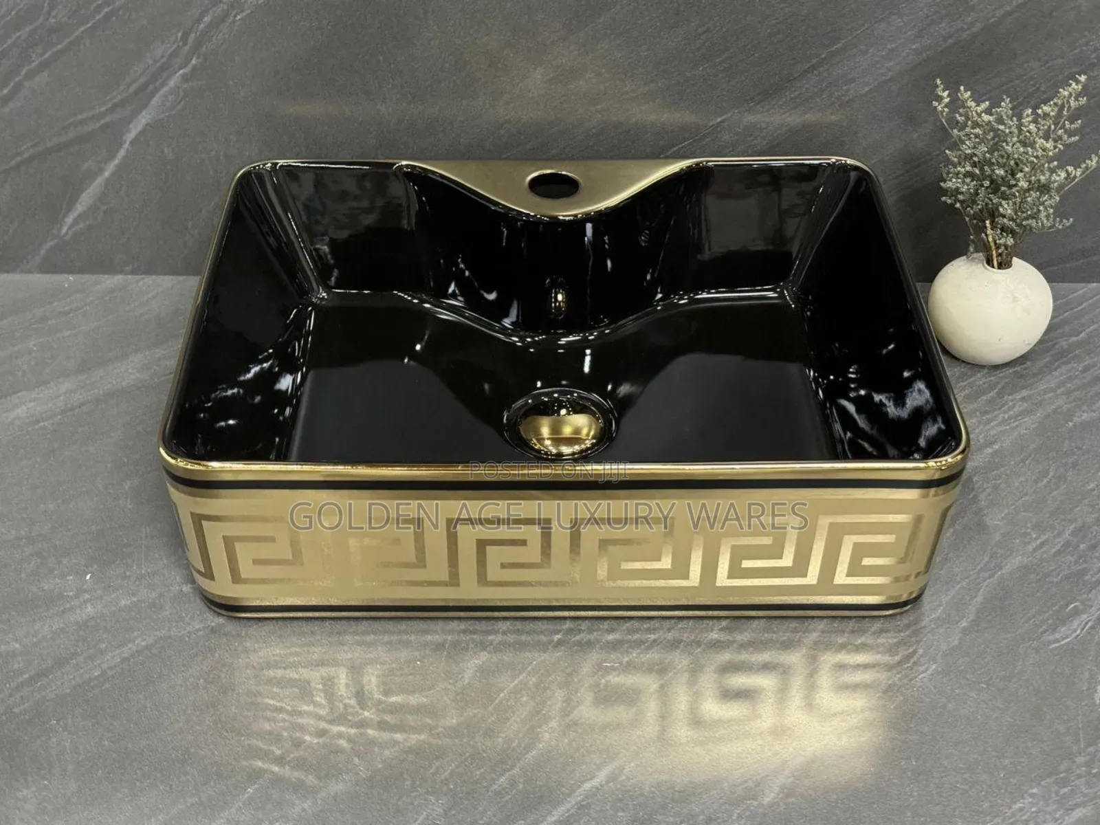 Black and Gold Versace Countertop Basin