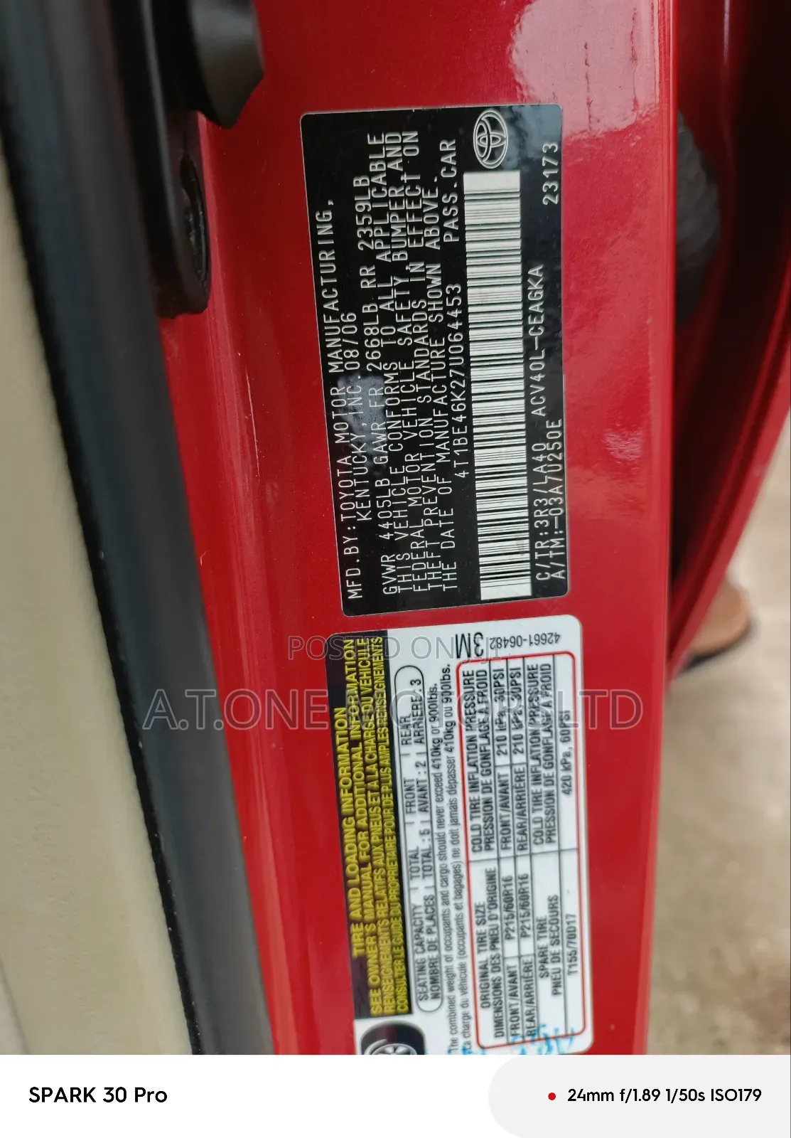 Toyota Camry 2.4 XLE 2008 Red