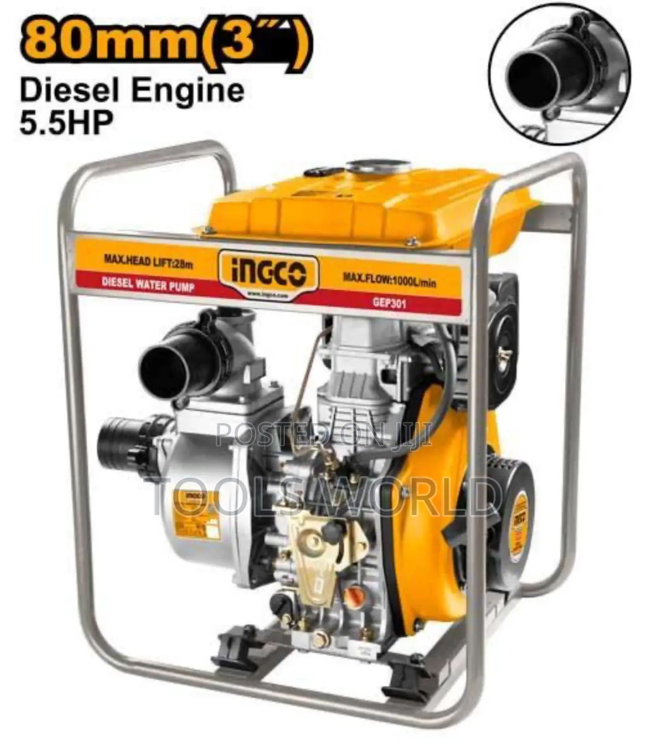 Ingco 3” Diesel Water Pump – 5.5hp | 1000l/Min Flow Rate