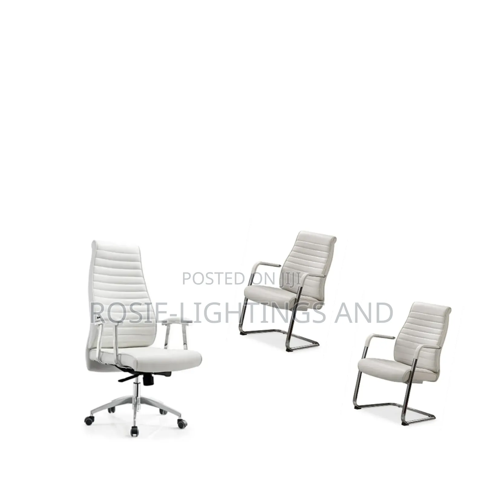 Set of Executive Boss Office Chair and Vistors Chair - White