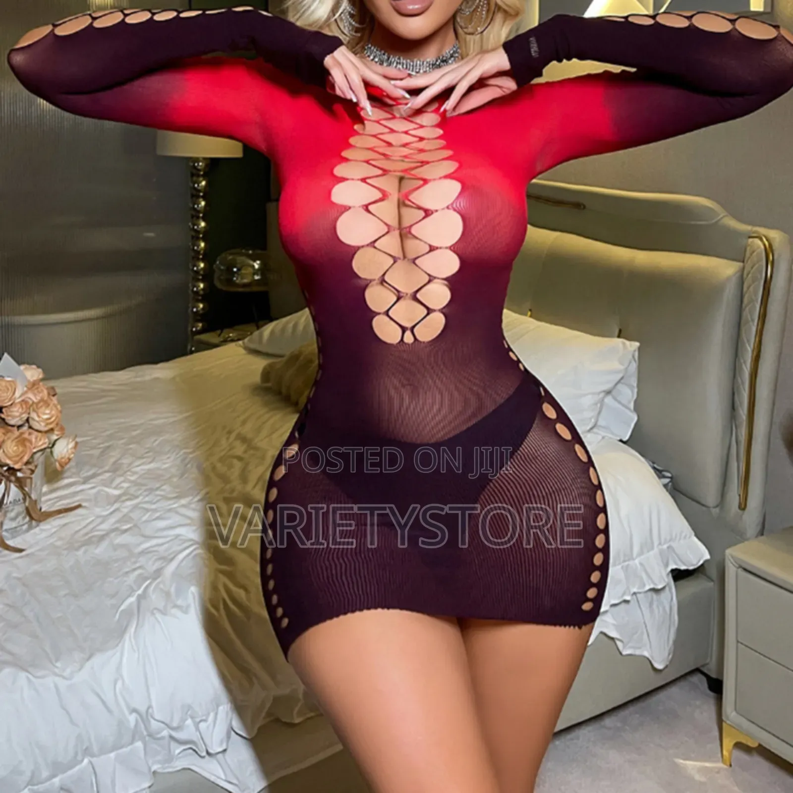 Gradient Sexy Women Lingerie Fish Net Crotchless Jumpsuit
