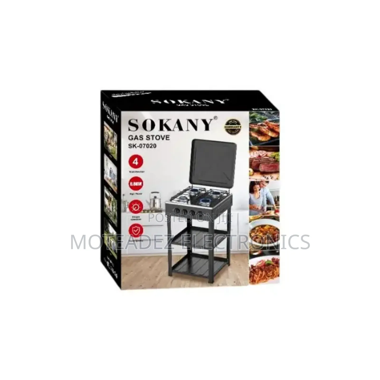 Sokany 4face Non Stick Stainless Gas Cooker With Stand/Cover