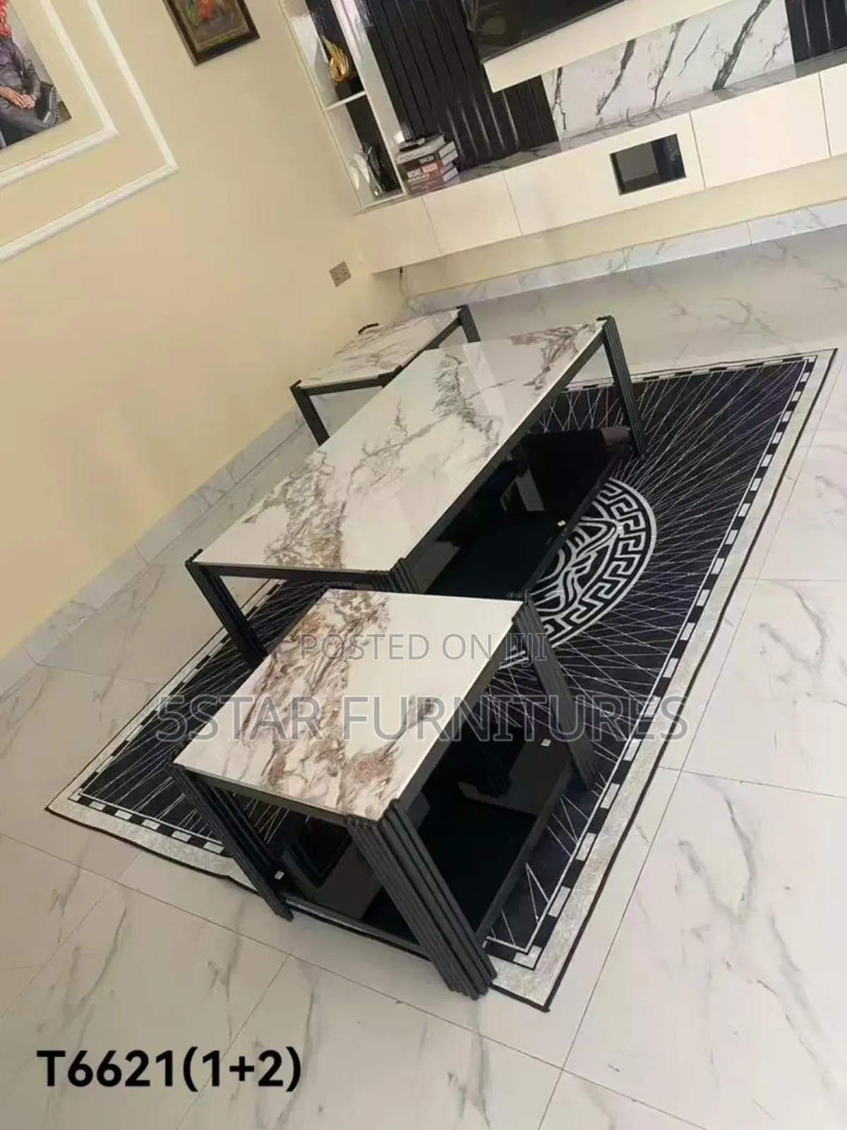 Marble Table With 2 Side Table