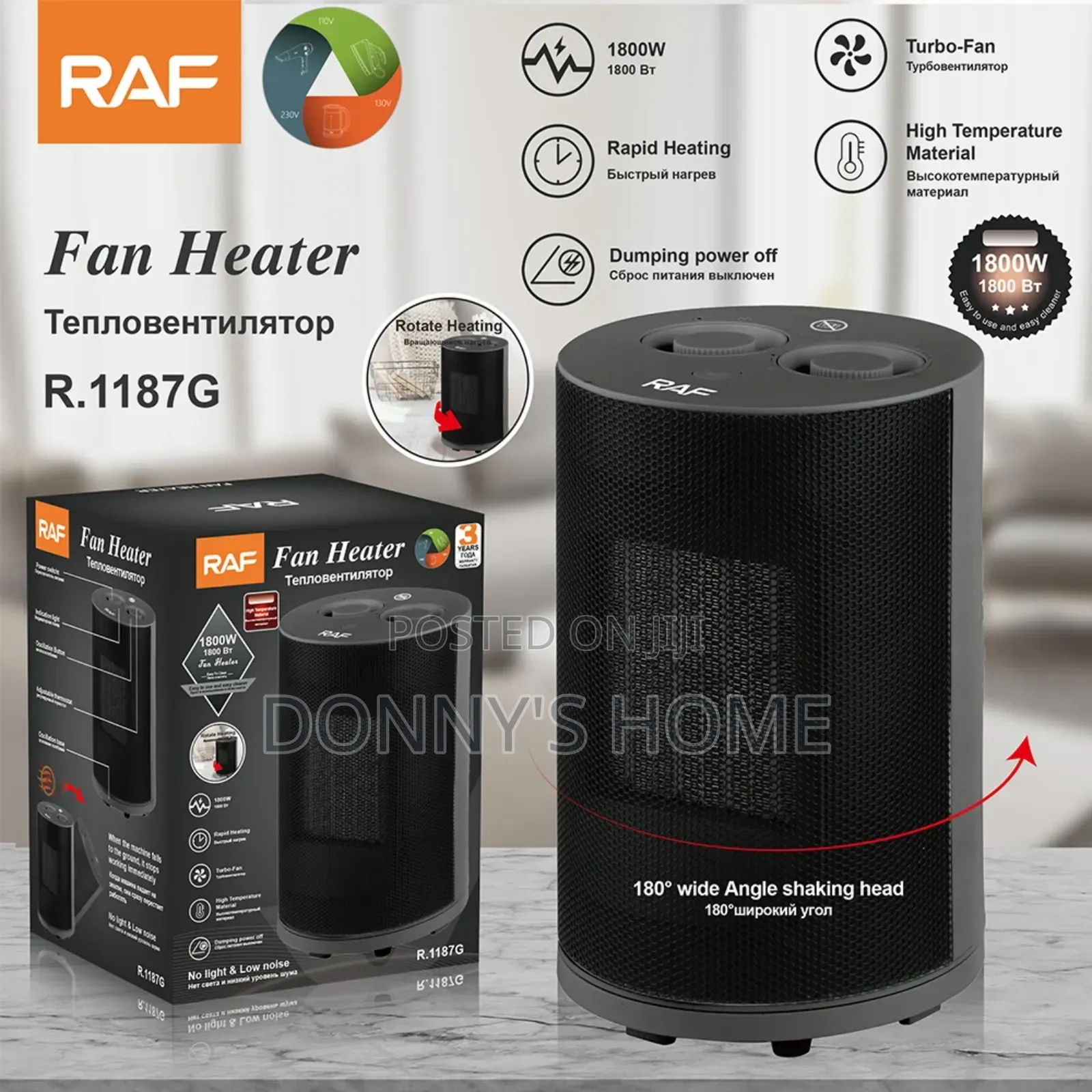 Raf Fan Heater Raf Fan Heater (R-1187g)
1800w Ceramic