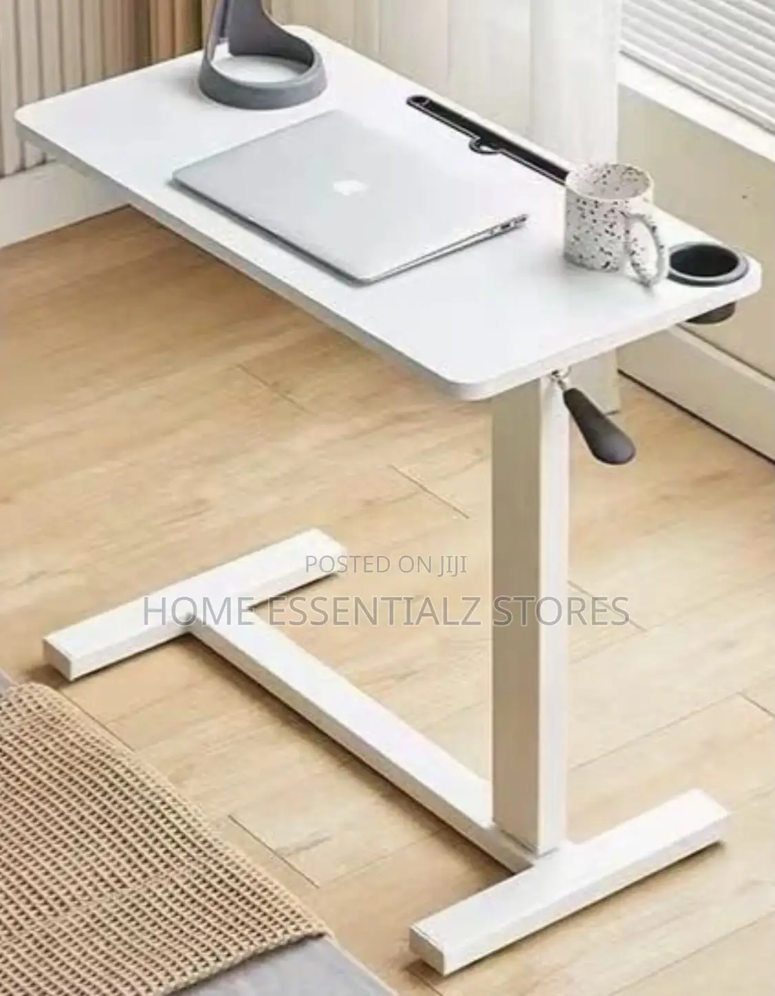Adjustable Mobile Laptop Table With Lever and Wheels - Computer Table