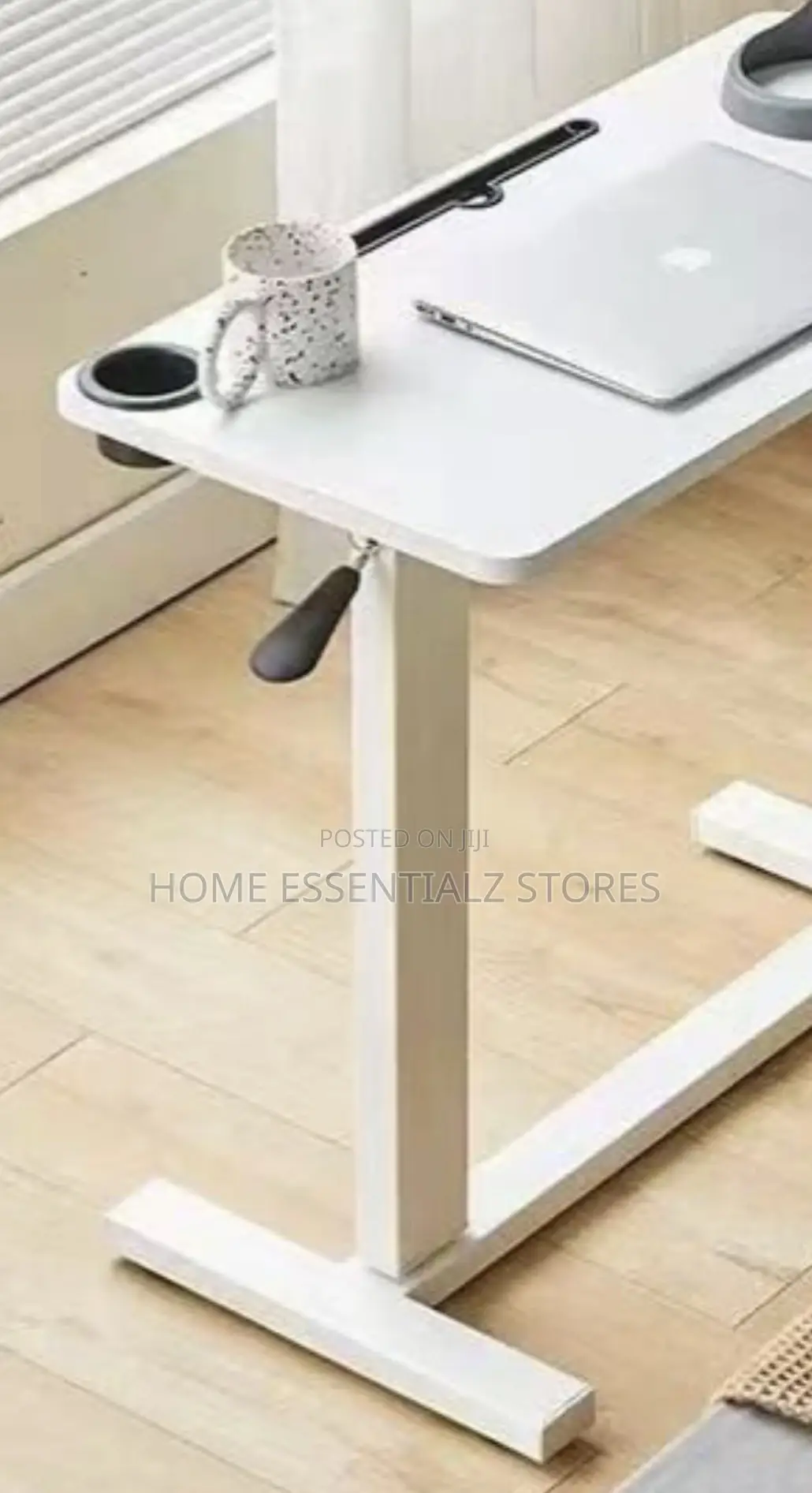 Adjustable Mobile Laptop Table With Lever and Wheels - Computer Table