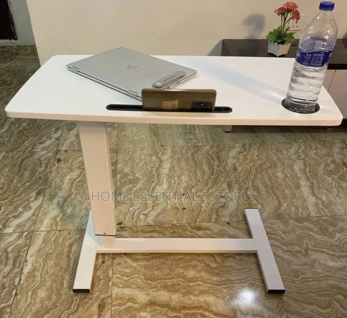 Adjustable Mobile Laptop Table With Lever and Wheels - Computer Table