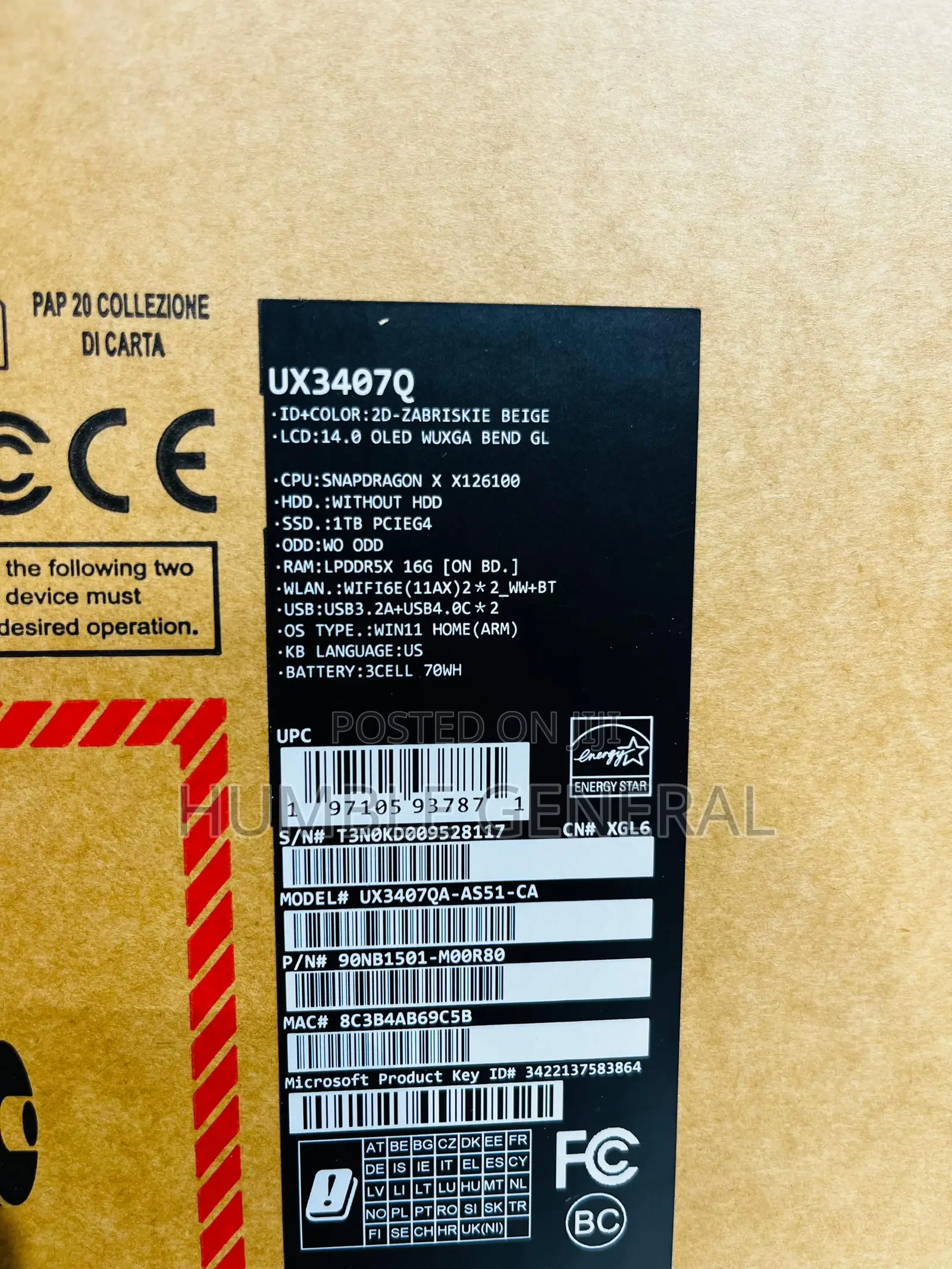 New Asus Zenbook 14 UX434 16GB Qualcomm Snapdragon X Elite SSD 1T