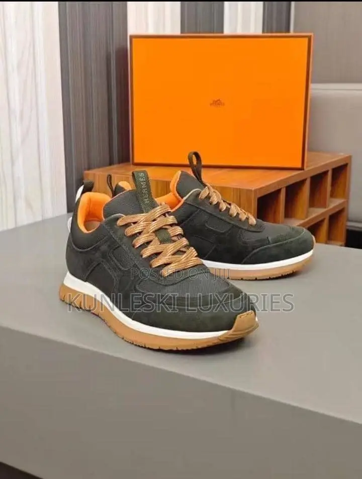 Original Hermes Lace Up Suede Sneakers