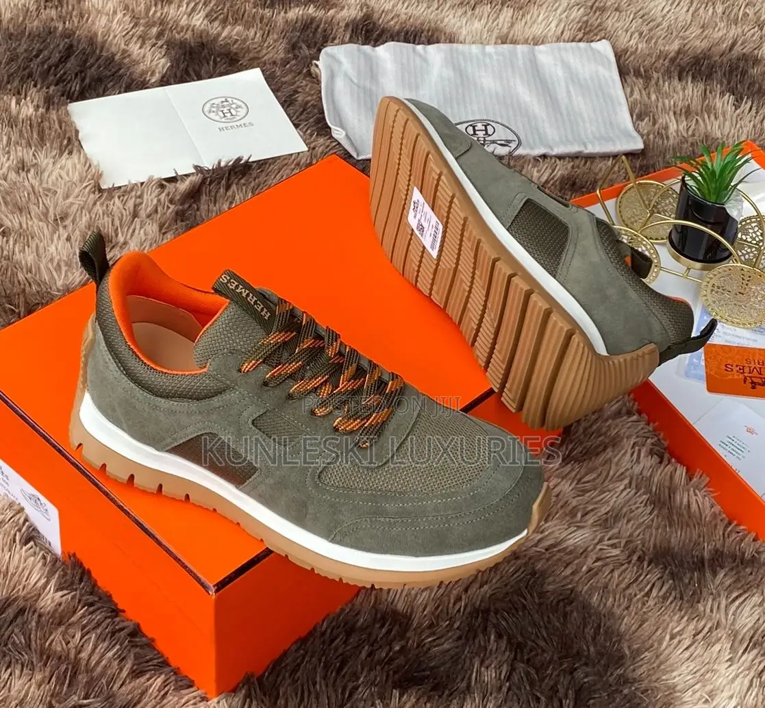 Original Hermes Lace Up Suede Sneakers