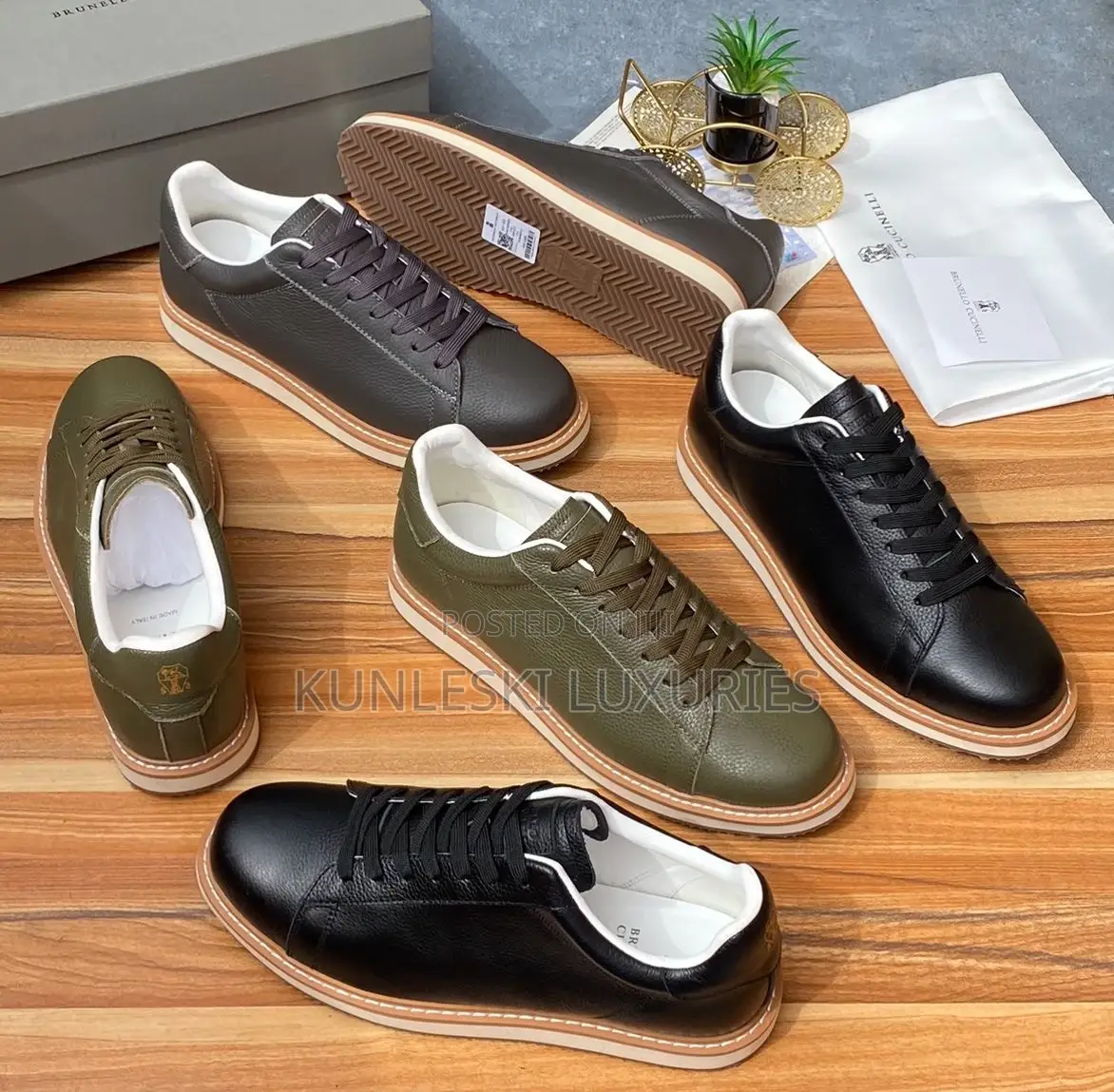 Original Brunello Cucinelli Men Leather Sneakers