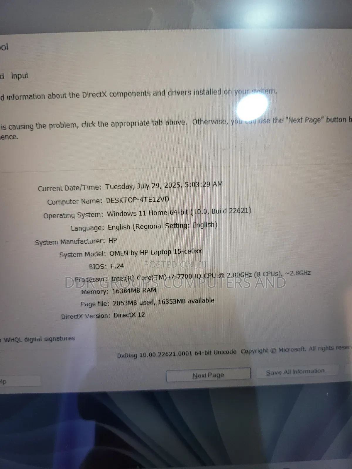 Laptop HP Omen 15-Dh002nr 16GB Intel Core I7 SSD 512GB