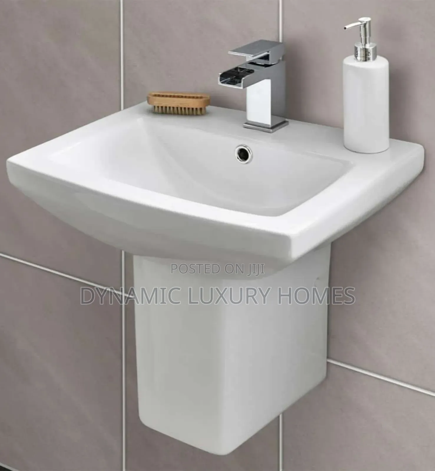 Square Wall Hung Wash Hand Basin With Pedestal