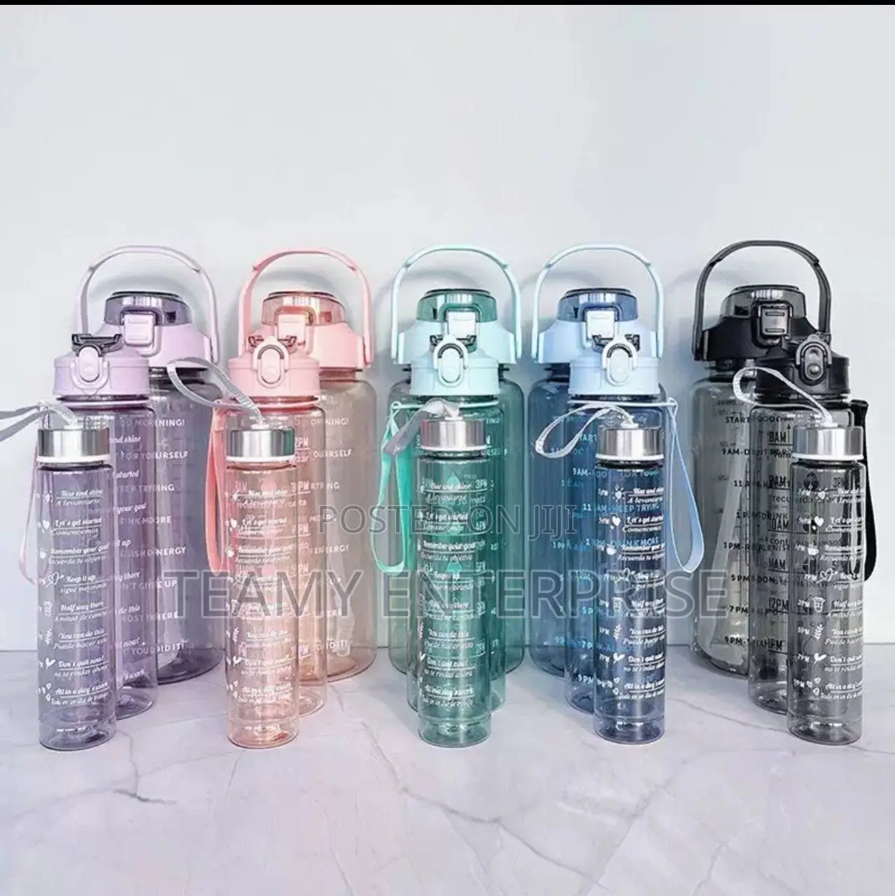 3 Pieces Transparent Water Bottle -3 Sizes in One With Straw