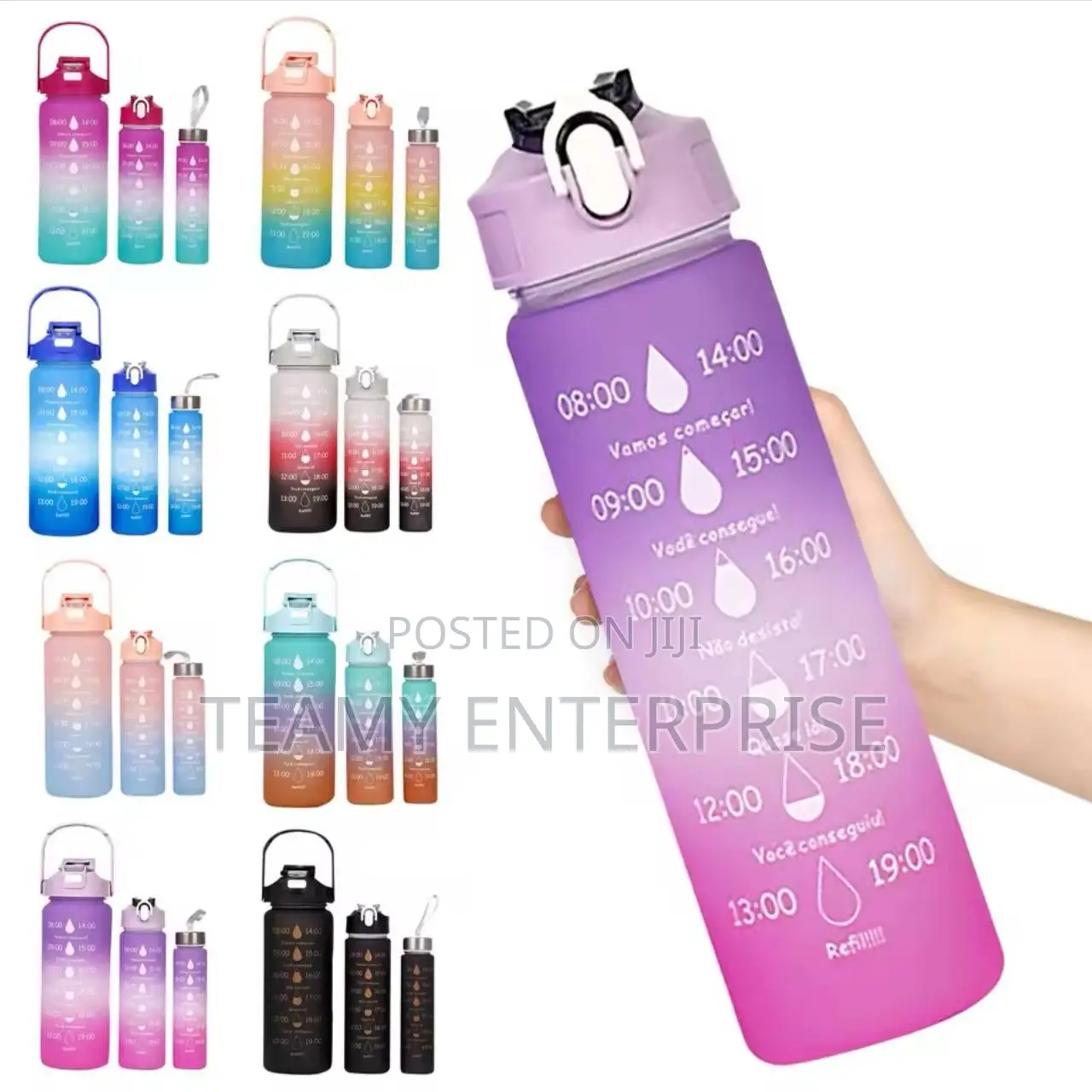 3 Set Water Bottle - Various Colours Available -3 In 1 Flask