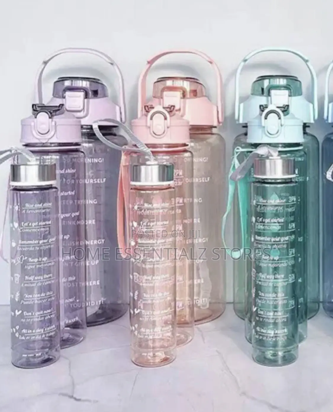 Transparent 3 Pieces Set of Sports Water Bottles With Straw