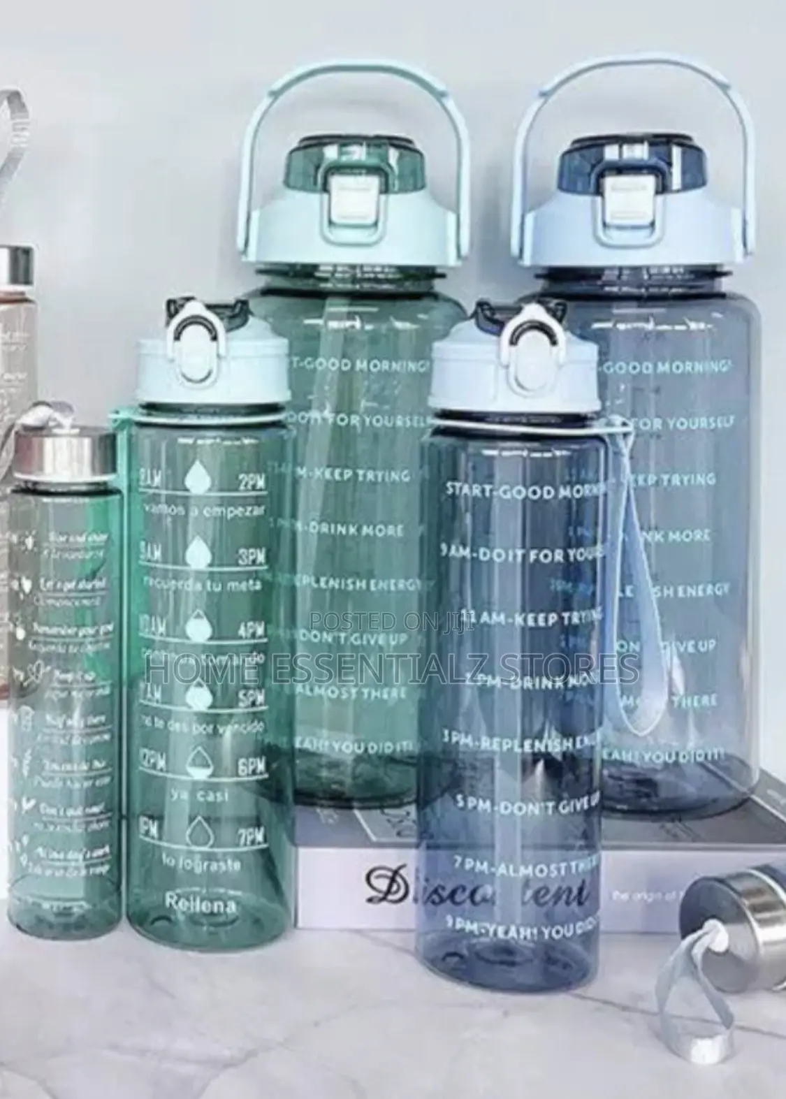 Transparent 3 Pieces Set of Sports Water Bottles With Straw