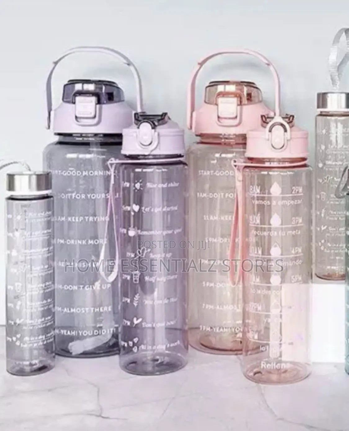 Transparent 3 Pieces Set of Sports Water Bottles With Straw