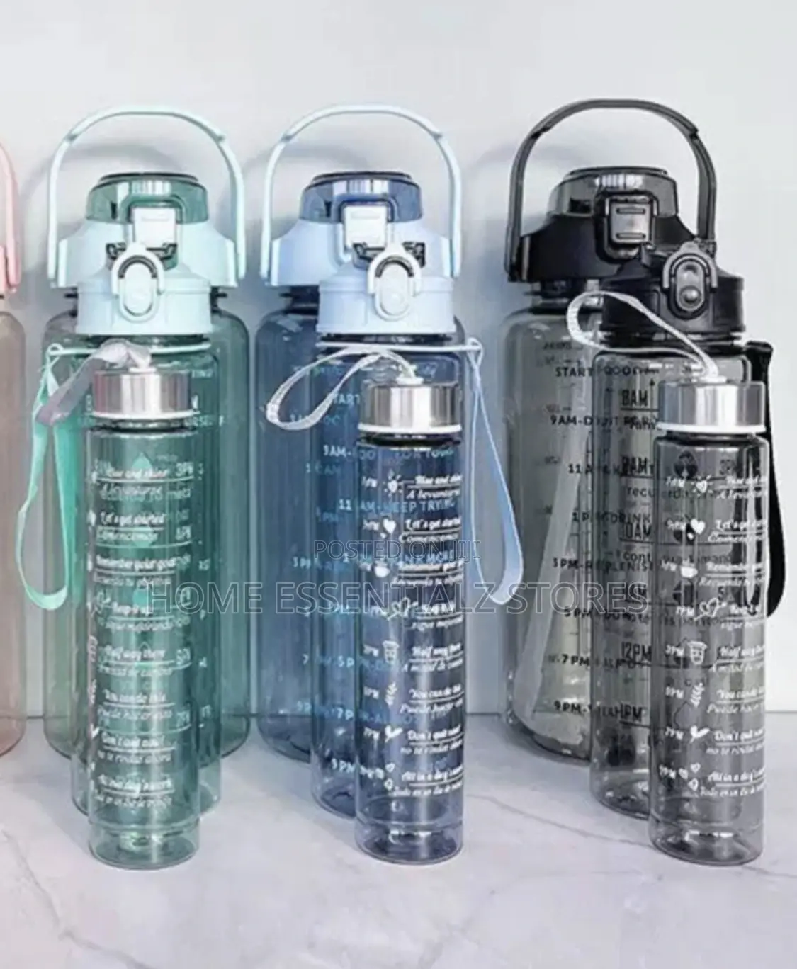 Transparent 3 Pieces Set of Sports Water Bottles With Straw