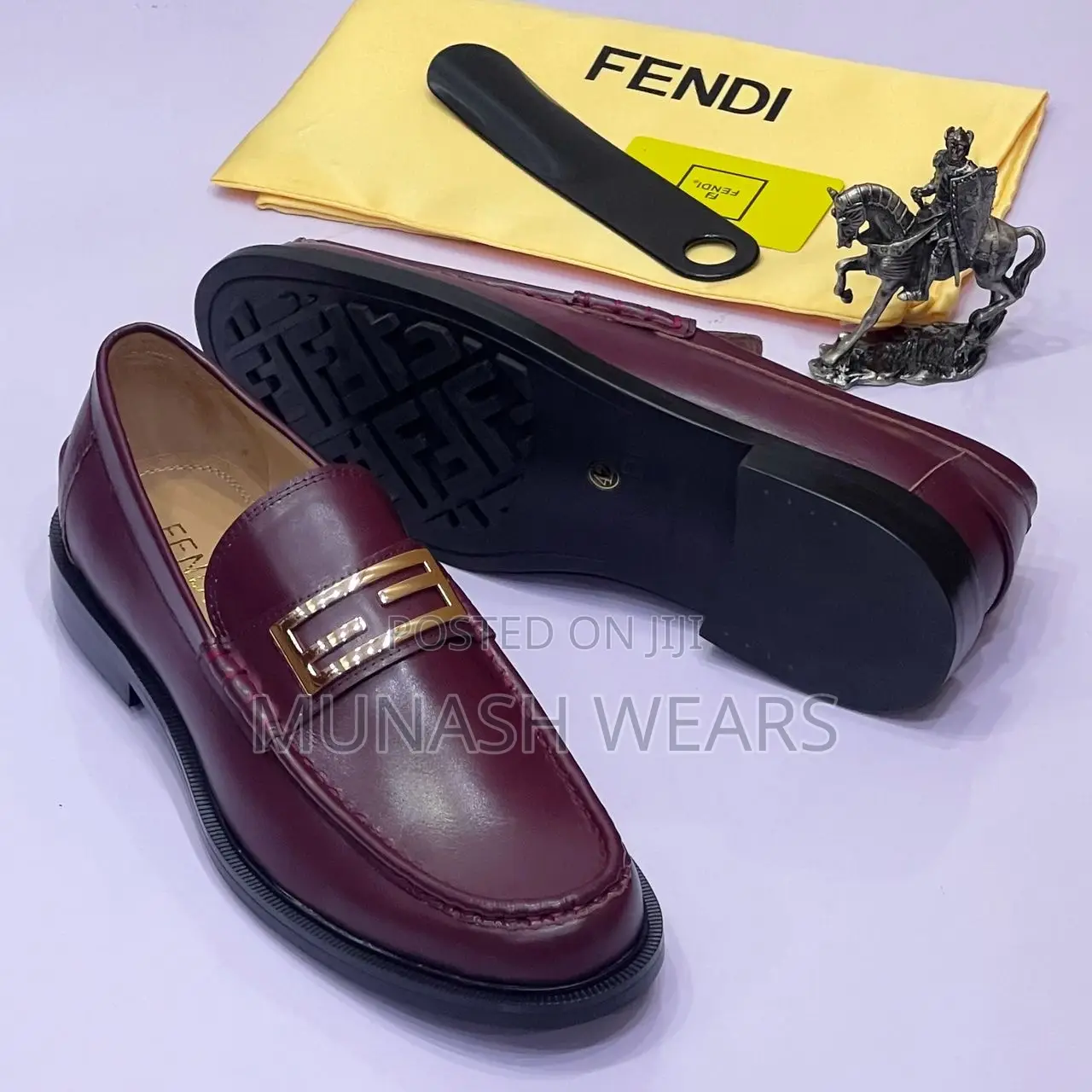 Fendi Gold Chain With Wine Leather for Men 40-46