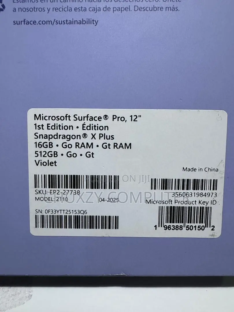 New Laptop Microsoft Surface Pro Copilot+ PC 12 16GB SSD 512GB