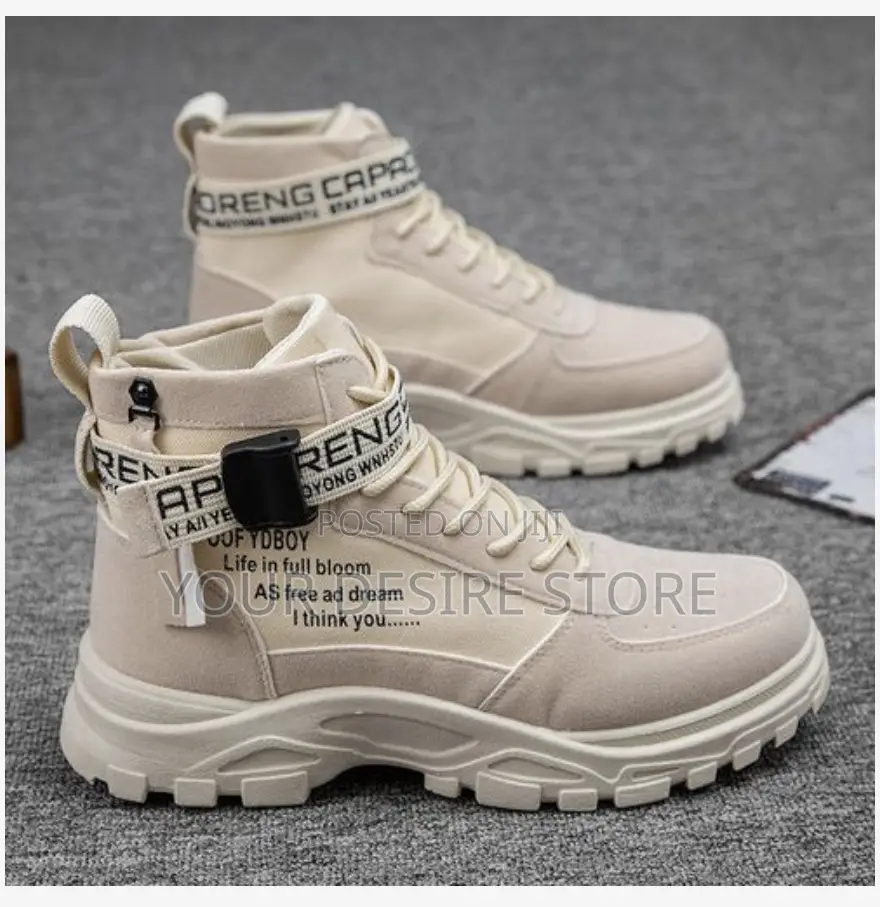 Alagzi Mens Casual High-Top Shoes Running Sneakers - Beige