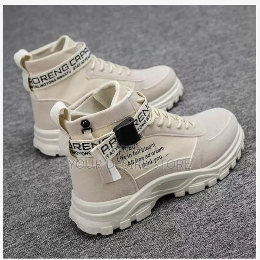 Alagzi Mens Casual High-Top Shoes Running Sneakers - Beige