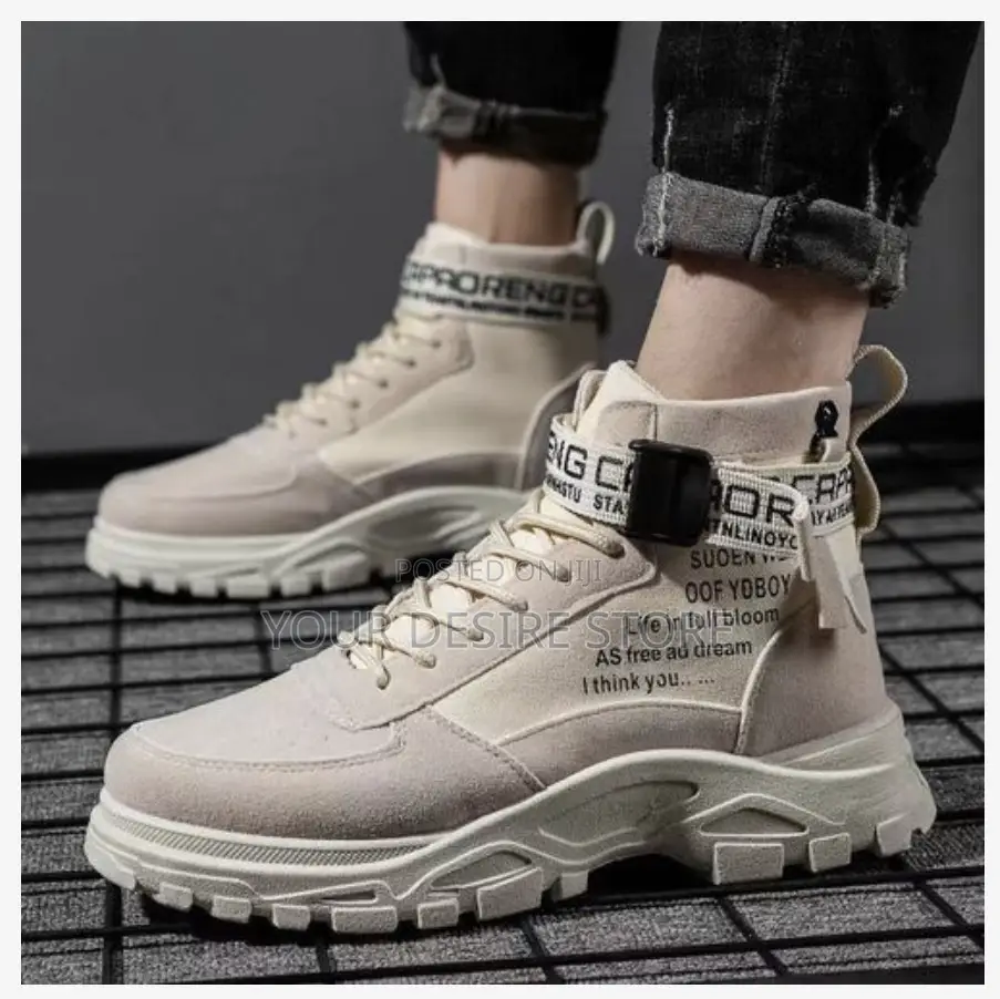 Alagzi Mens Casual High-Top Shoes Running Sneakers - Beige