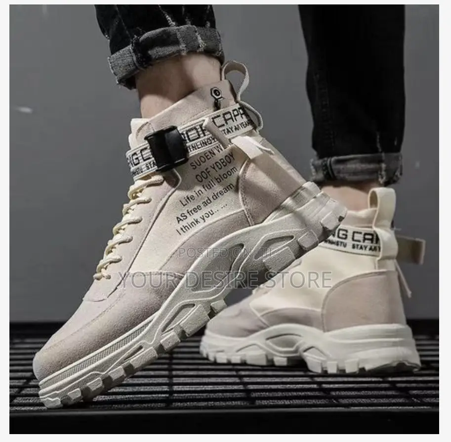 Alagzi Mens Casual High-Top Shoes Running Sneakers - Beige