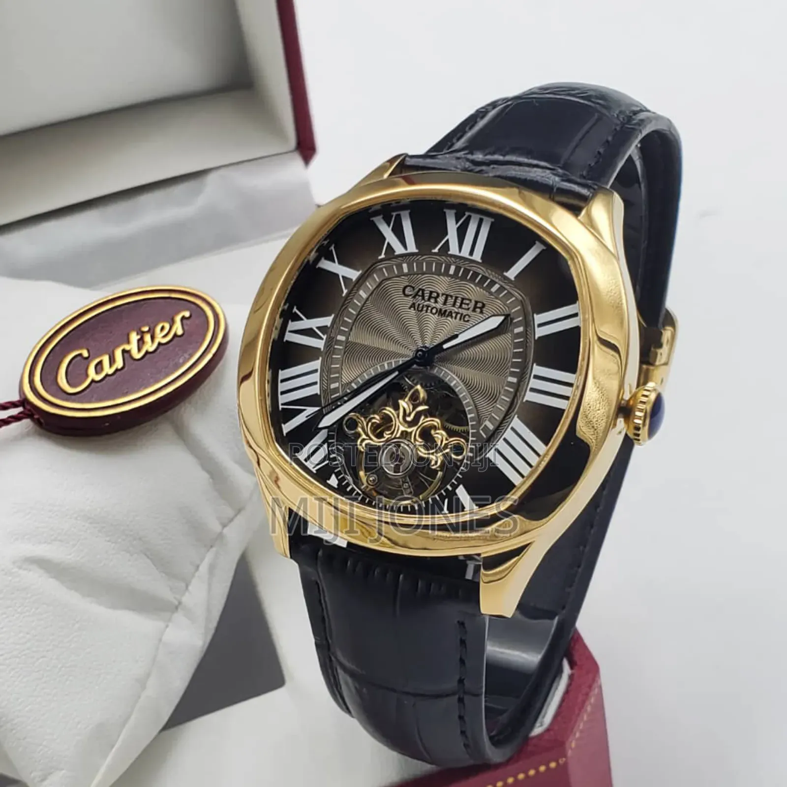 "Cartier Inspired Timepiece: Automatic Leather Watch"