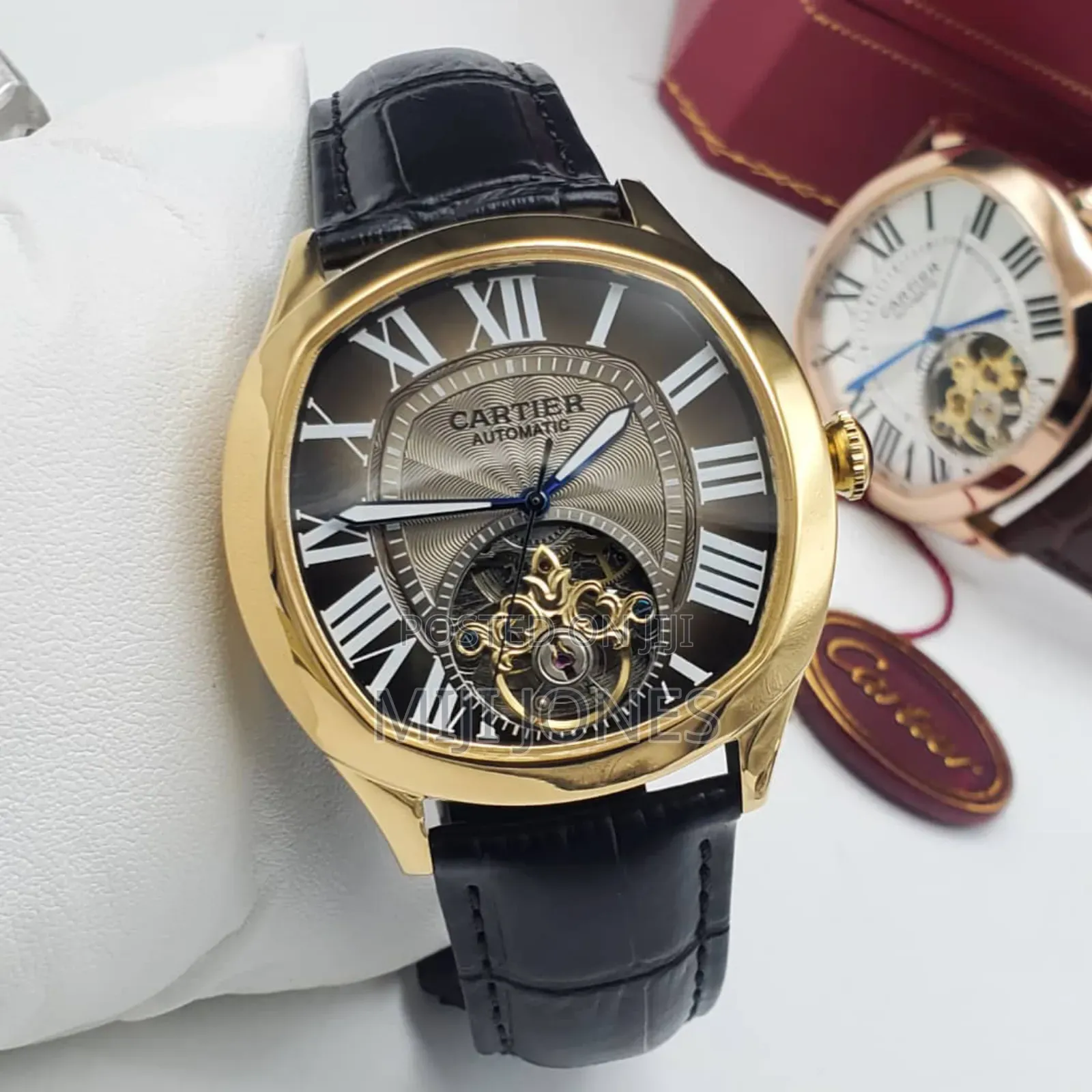 "Cartier Inspired Timepiece: Automatic Leather Watch"