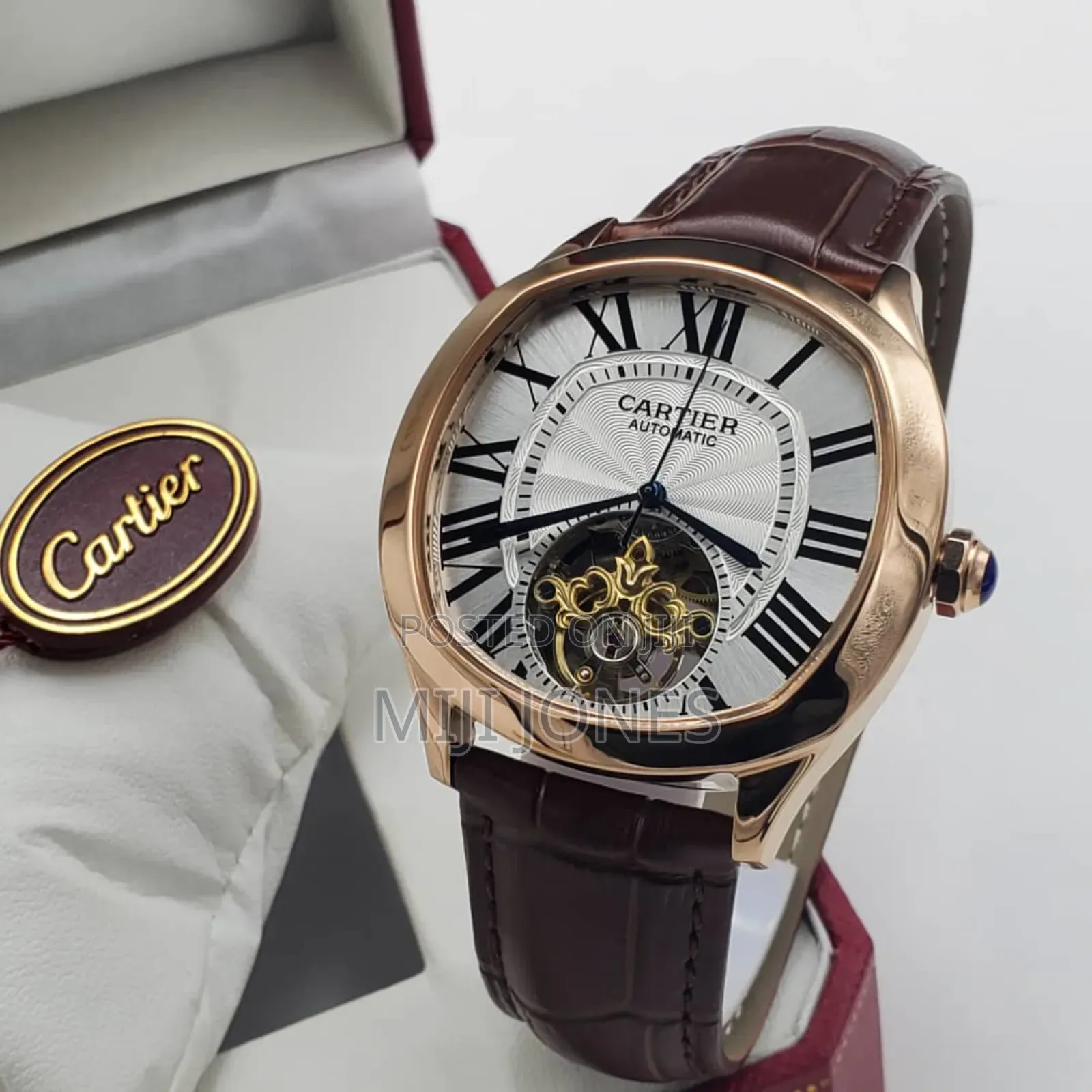 "Cartier Inspired Timepiece: Automatic Leather Watch"