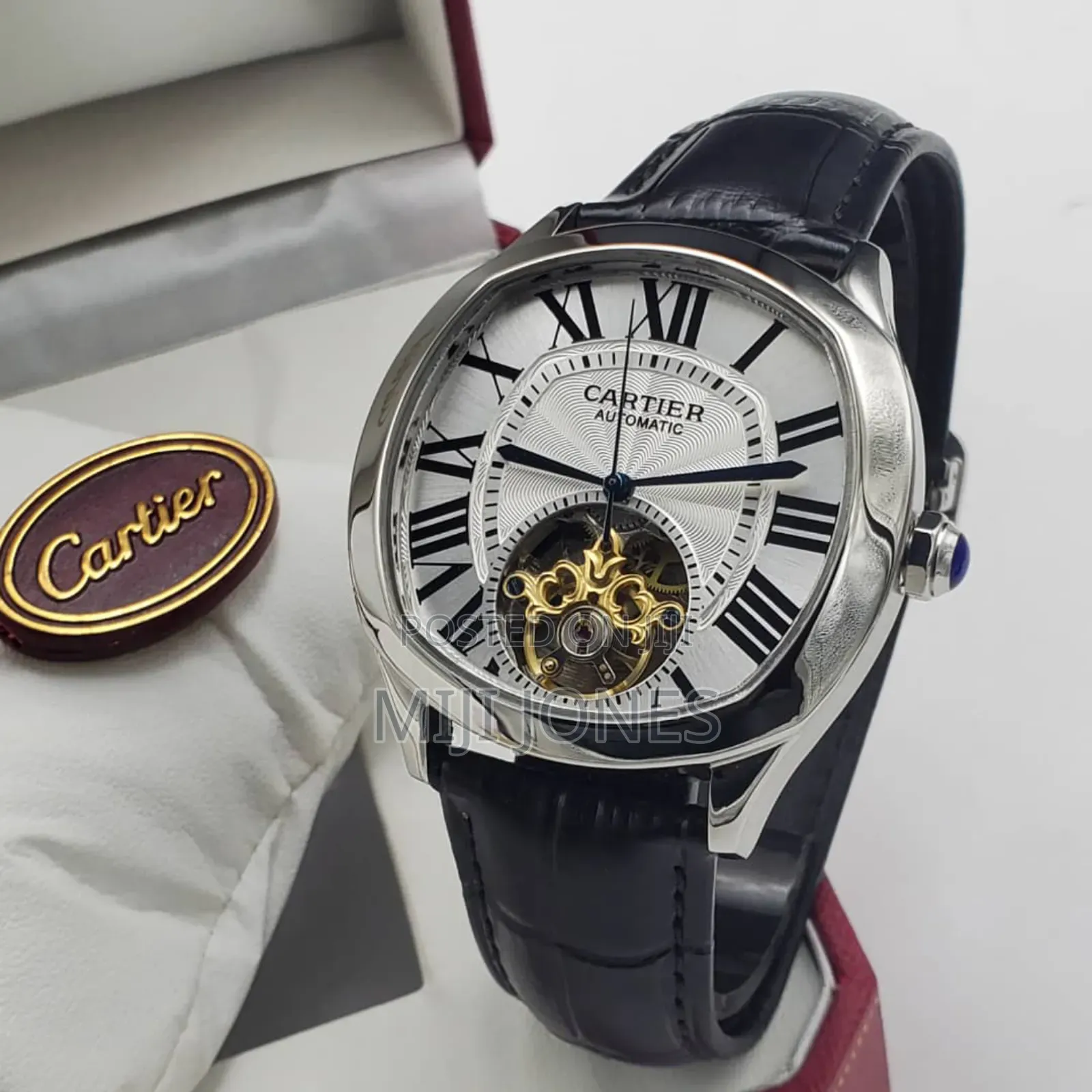 "Cartier Inspired Timepiece: Automatic Leather Watch"