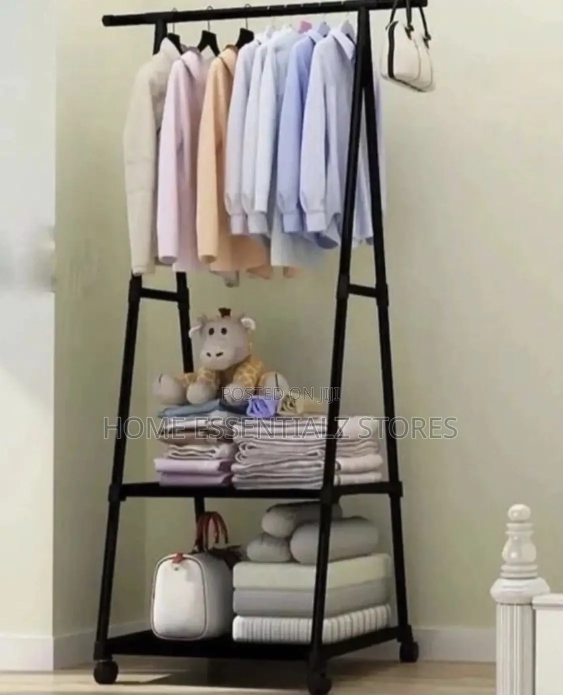 Triangle Clothes Rack With 2-Tiered Shoe Storage Shelves
