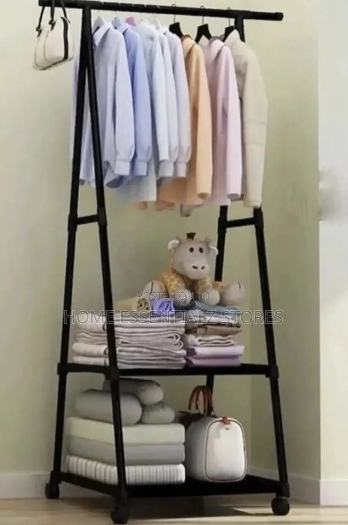 Triangle Clothes Rack With 2-Tiered Shoe Storage Shelves
