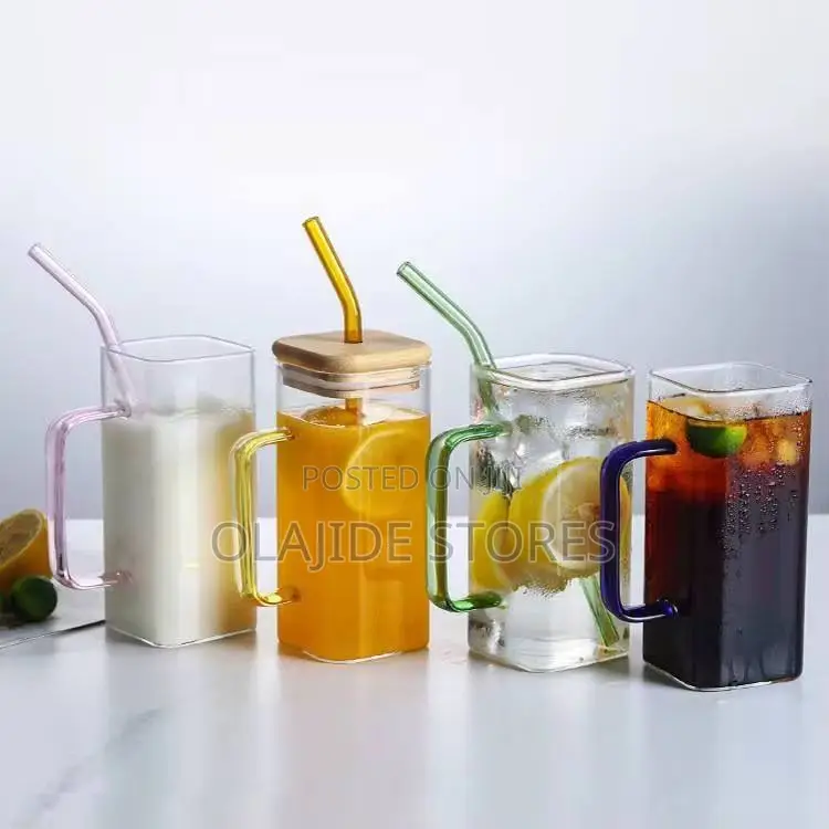 Small Cute Glass Cup With Bamboo Lid and Straw