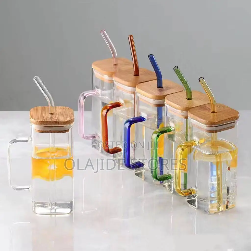 Small Cute Glass Cup With Bamboo Lid and Straw