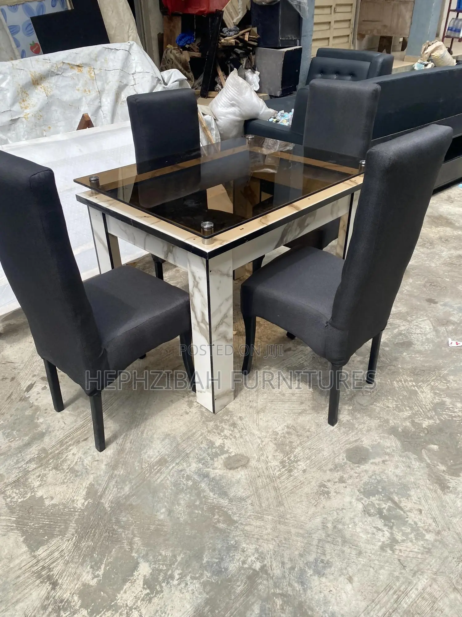 4 Seater Dining With Glass Top and Marble Board